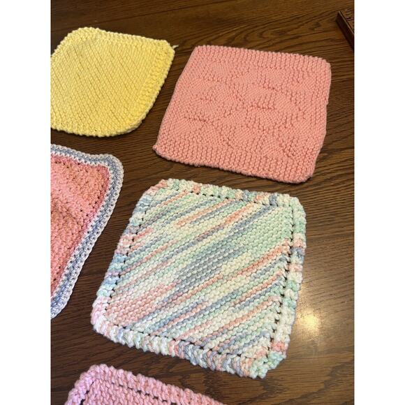 Set Of 6 Handmade Pot Holders Hot Pads Pastel Crochet Knitted - Picture 4 of 5
